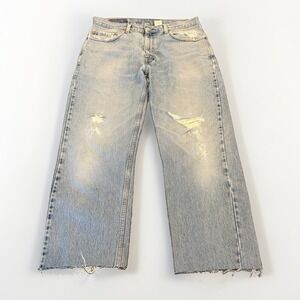 VTG Y2K Levis 505 Jeans Mens 34x32(26.5*) Straight Distressed Denim Blue Raw Hem